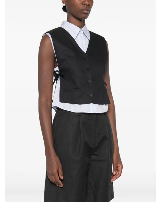 Sandro Black Pinstripe-Pattern Buttoned Top