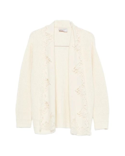 ERMANNO FIRENZE White Lace-Trim Ribbed-Knit Cardigan