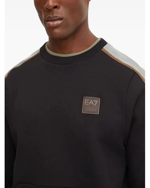 EA7 Black Logo-Print Panelled Sweatshirt for men