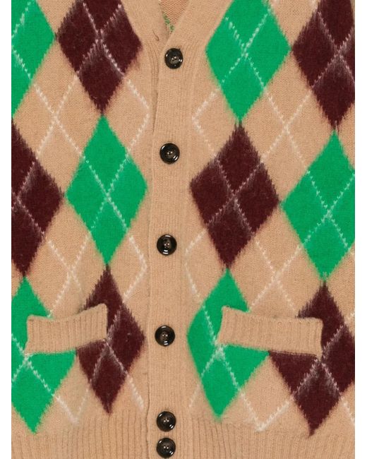 Aspesi Green Argyle-Pattern Cardigan for men