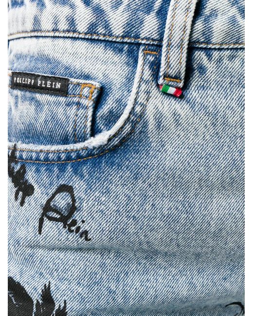 Philipp Plein Blue Printed Boyfriend Jeans