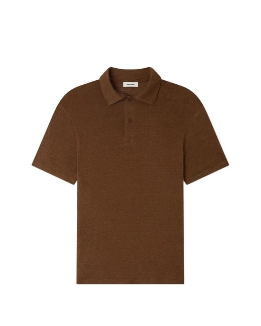 Sandro Brown Linen Polo Shirt for men