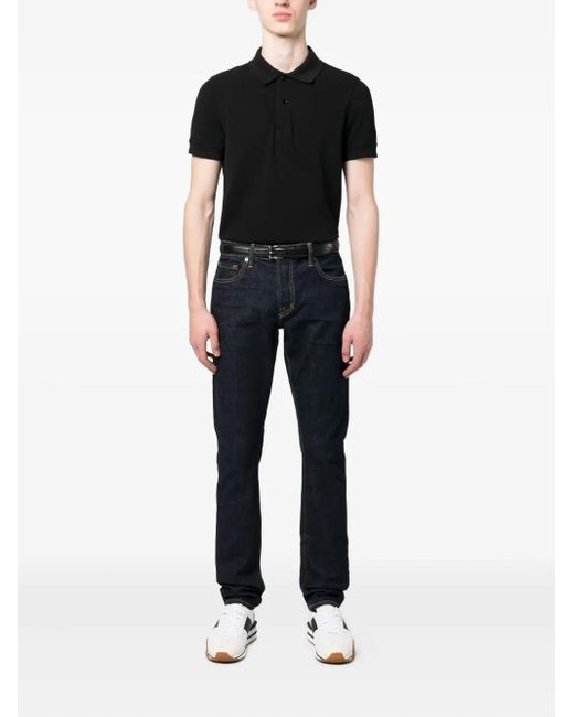 Tom Ford Black Two-Button Ribbed Polo Shirt for men