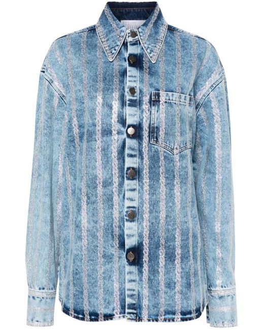Camisa vaquera con detalles de cristal GIUSEPPE DI MORABITO de color Blue