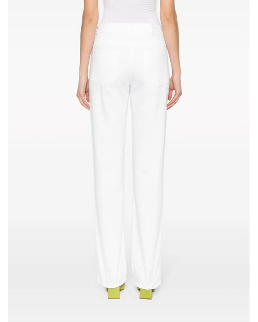 Genny White Rhinestone-Embellished Straight-Leg Jeans