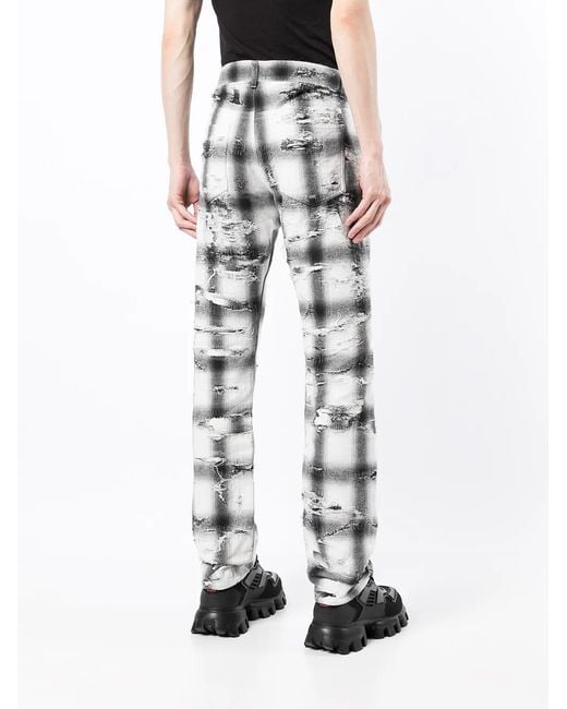 Givenchy Gray Ripped Check Trousers for men