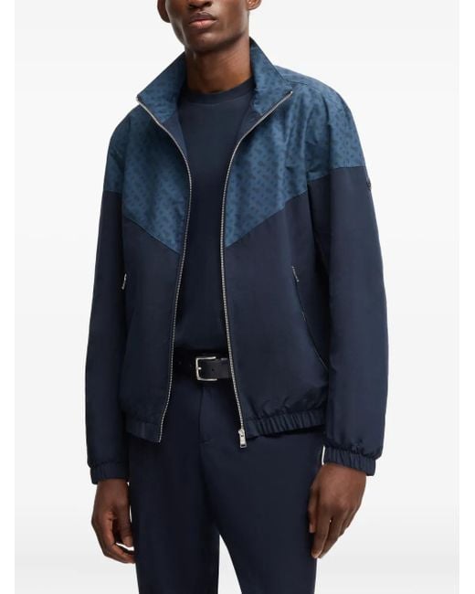 Boss Blue Patterned Panelled Jacket for men