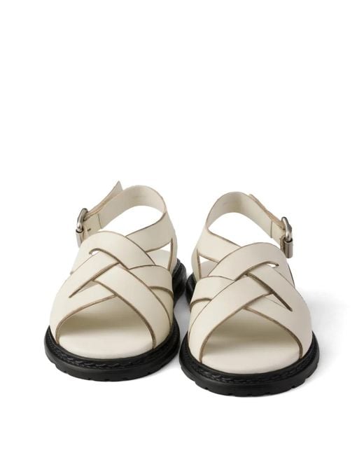 Prada White Antiqued Leather Sandals