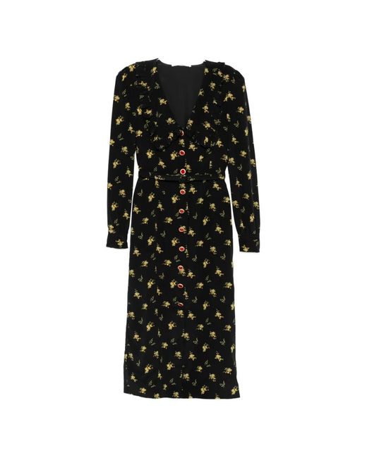 Alessandra Rich Black Floral-Print Ruffled Midi Dress