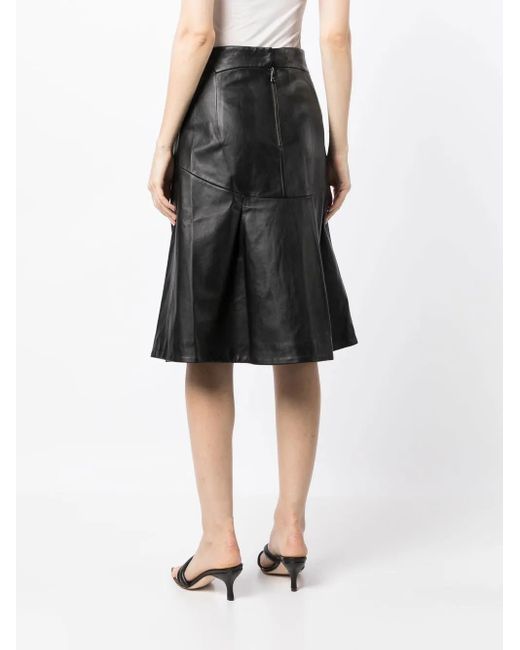 Shiatzy Chen Black Leather Midi Skirt