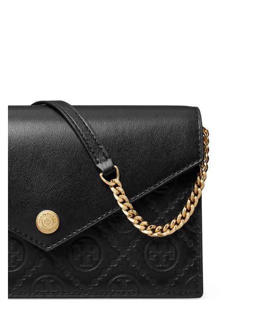 Tory Burch Black T Monogram Leather Envelope Chain Wallet