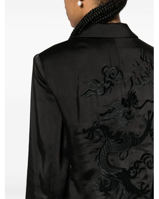 P.A.R.O.S.H. Black Dragon-embroidered Satin Blazer