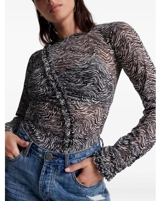One Teaspoon Gray Zebra-Pattern Blouse