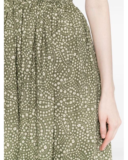 Matteau Green Gesmoktes Kleid mit Blumen-Print