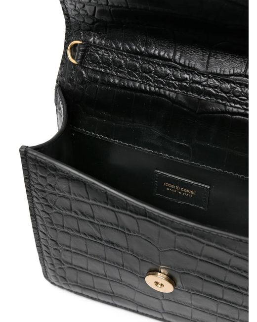 Roberto Cavalli Black Medium Roar Leather Tote Bag