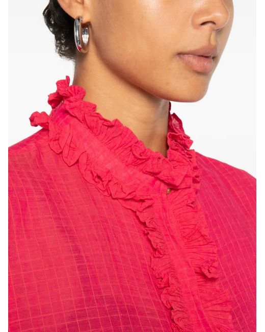 Injiri Pink Ruffle-Trimmed Checked Blouse