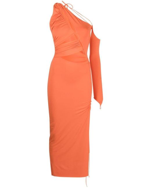 MANURI Orange Asymmetric Midi Dress