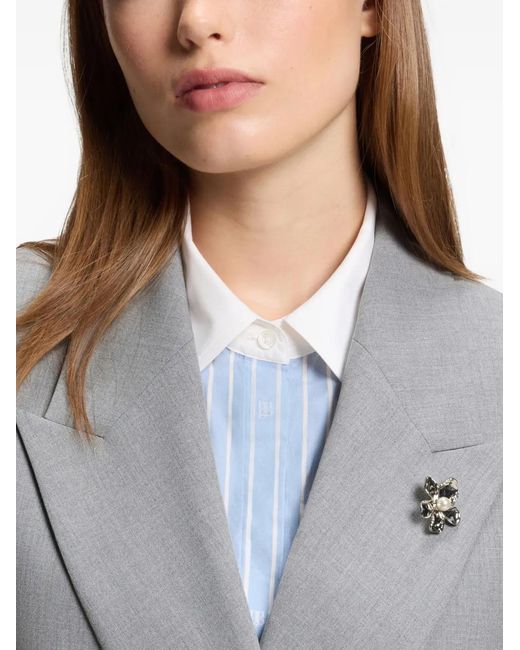 HUGO Gray Double-Breasted Flower Brooch Blazer