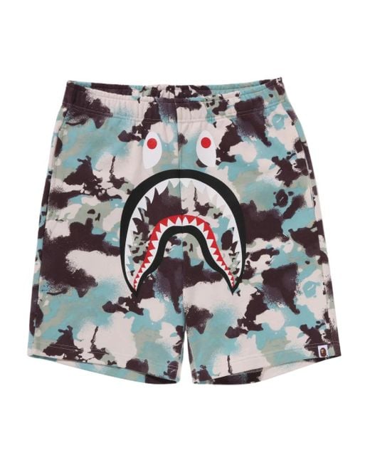 A Bathing Ape White Shark-Graphic Camouflage Shorts for men