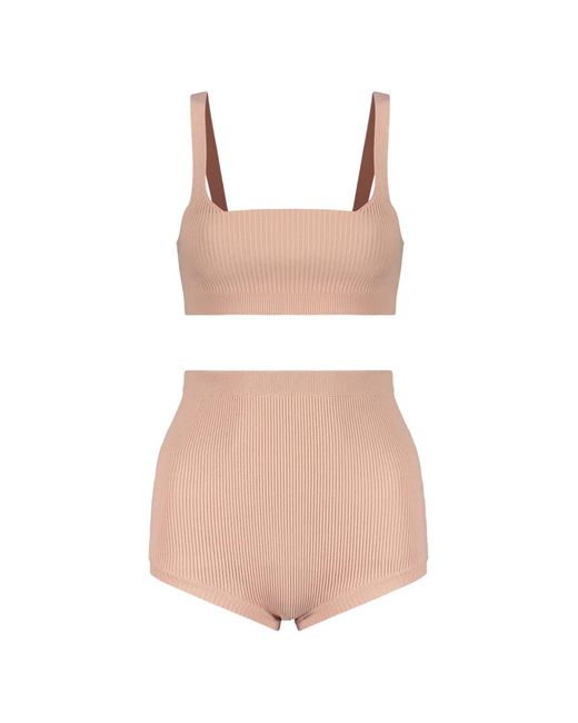 RED Valentino Pink Ribbed-Knit Underwear Set