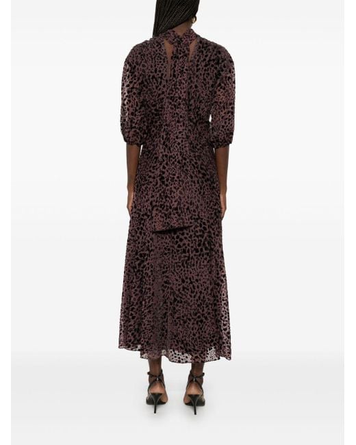 Ba&sh Purple Leopard-Flocked Midi Dres