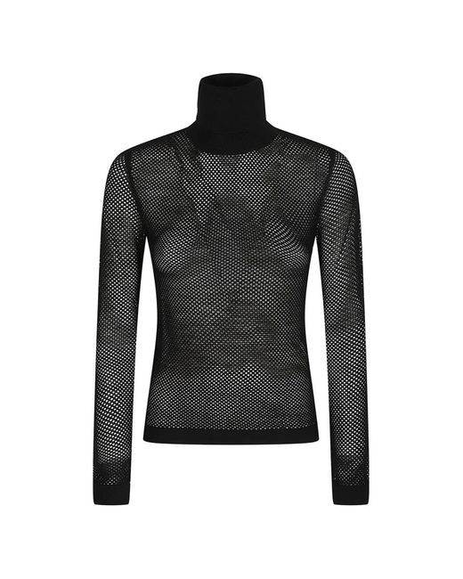 P.A.R.O.S.H. Black Open-Knit Roll-Neck Sweater