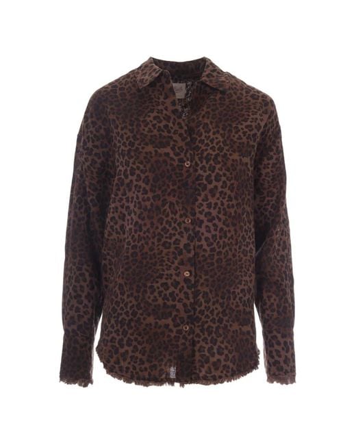 Mc2 Saint Barth Brown Cristal Leopard-Print Fringed-Edge Shirt