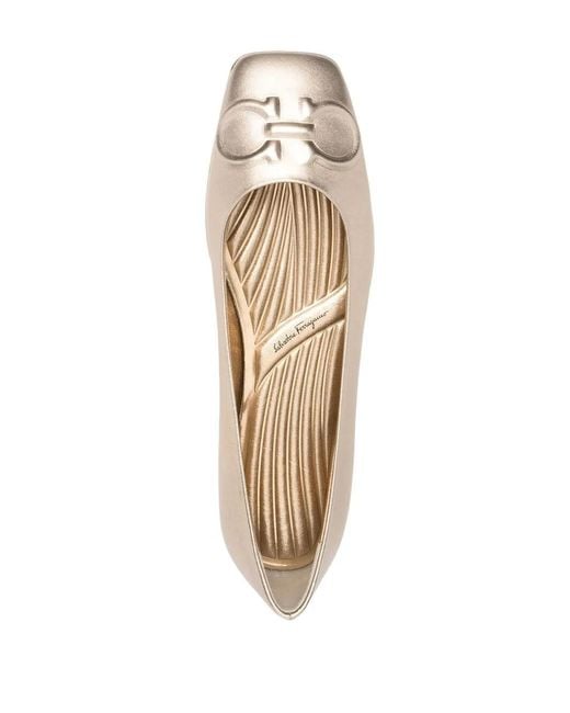 Ferragamo Natural Gancini-motif Square-toe Ballerina Shoes