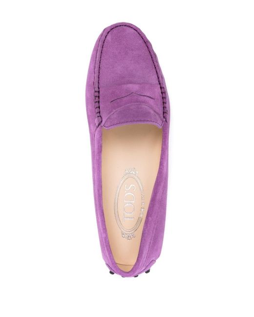Tod's Purple Gommino Loafers Aus Veloursleder