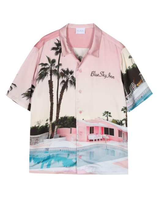 BLUE SKY INN Pink Motel Satin Shirt for men