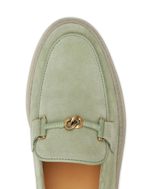 Tod's Green Rafia-Trimmed Suede Loafers