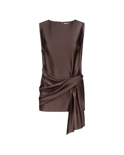 Loulou de Saison Brown Fonda Draped Asymmetric Top