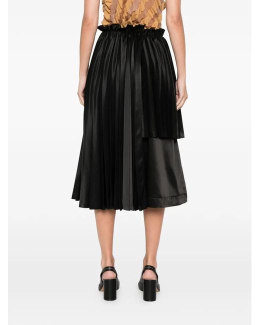 Noir Kei Ninomiya Black Pleated Asymmetric Midi Skirt