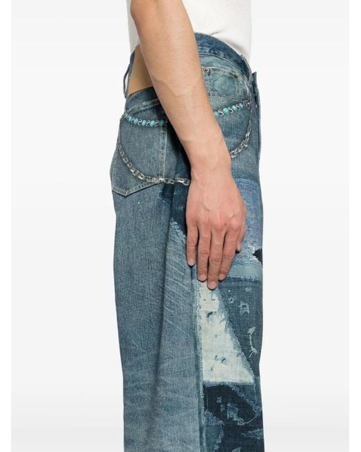 FIVE CM Blue Graphic-Print Jeans for men