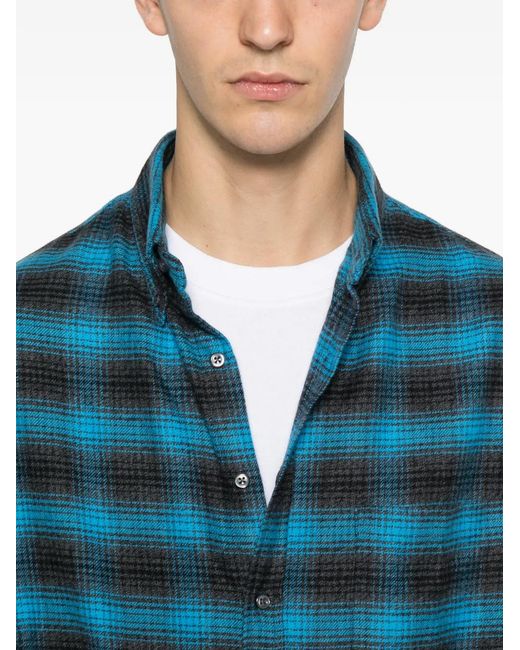 LC23 Blue Plaid-Pattern Buttoned Shirt for men
