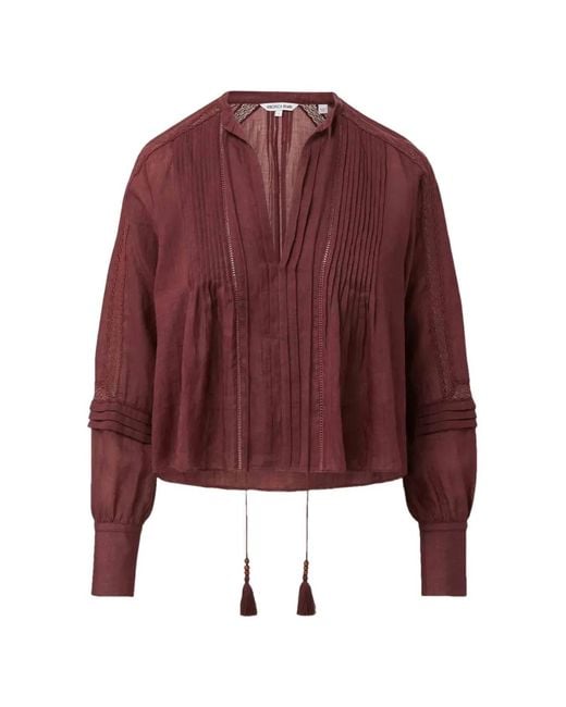 Veronica Beard Red Sawyer Pintuck-Pleated Tassel-Tie Blouse