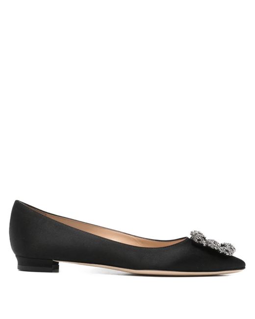 Manolo Blahnik Black Hangisiflat Embellished Pumps