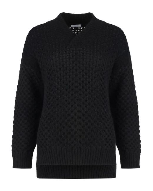 Malo Black Pullover mit Lochmuster