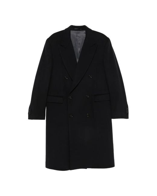Lardini Black Double-Breasted Peak-Lapel Coat for men