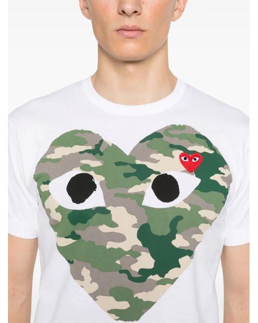 COMME DES GARÇONS PLAY Green Camouflage Heart-Print T-Shirt