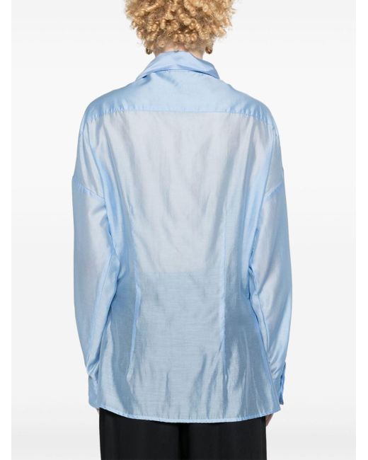 Blanca Vita Blue Pleated Spread-collar Shirt