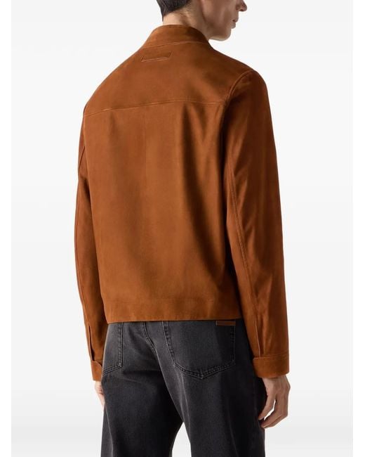 Zegna Brown Point-Collar Shirt Jacket for men