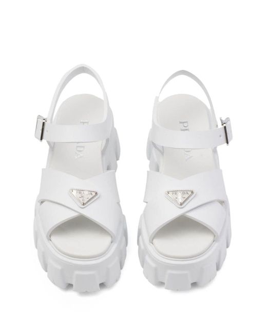 Prada White Triangle-logo Platform Sandals
