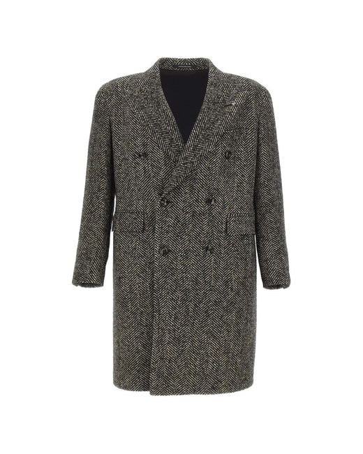 Tagliatore Gray Pino Lerario Herringbone Double-Breasted Coat for men