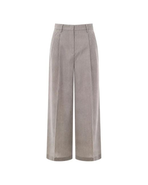 Max Mara Gray Pleated Virgin-Wool Trousers