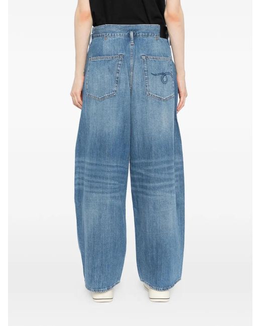 R13 Blue Whiskered Pleated Jeans