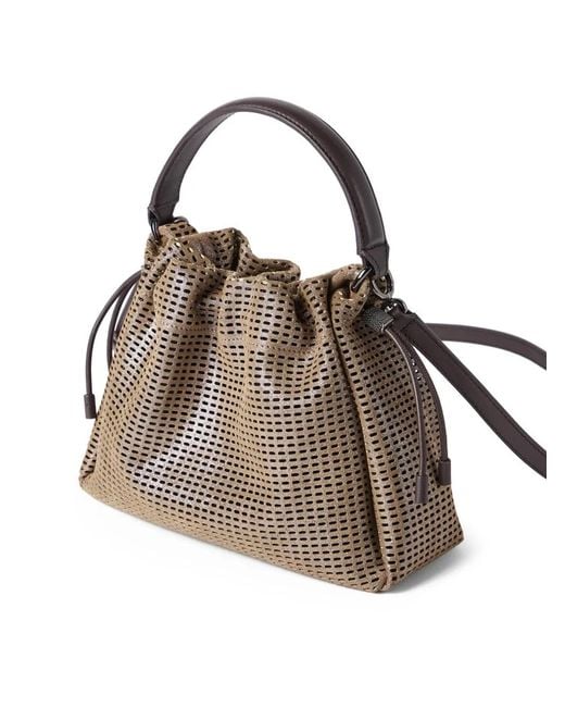 Brunello Cucinelli Metallic Small Sparkling Monili Leather Tote Bag
