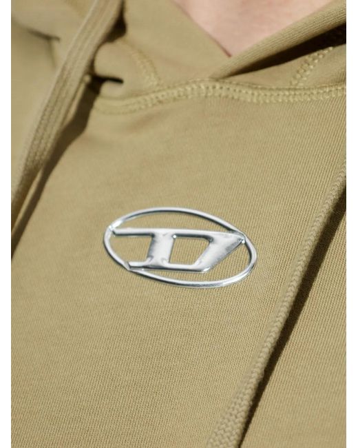 DIESEL Green Cotton Hoodie With Metallic Oval D for men