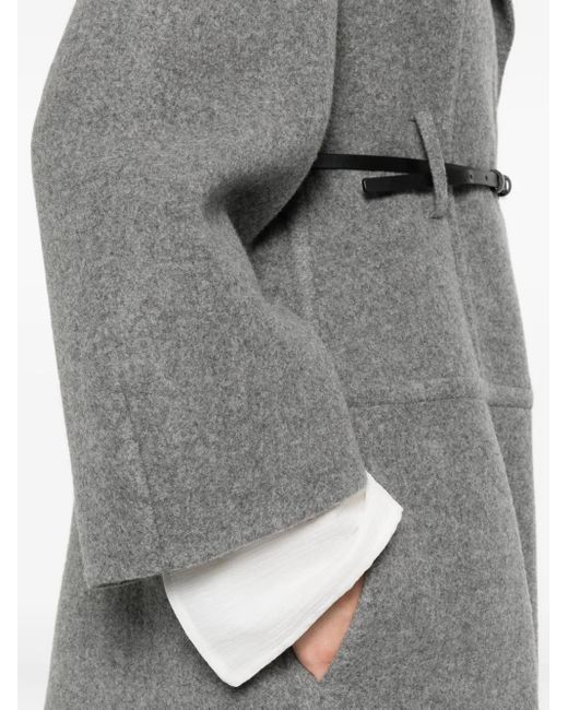 Jil Sander Gray Belted Wool-Cotton Coat