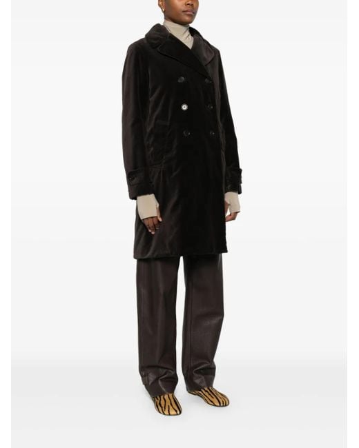 Aspesi Black Double-Breasted Velvet Coat